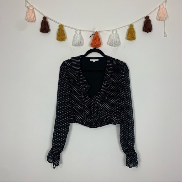 Honey Punch Black Polka Dot Long Sleeve Crop Top Size Medium - Picture 2 of 14